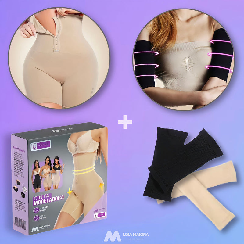 Cinta Aumenta Bumbum Afina Cintura + Manga Tonificadora de Braço